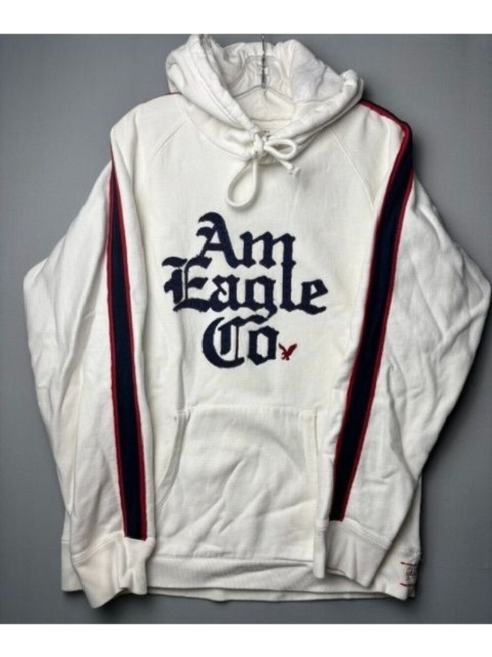 American Eagle Women's L Varsity Hoodie Embroidered Logo Y2K Preppy Stripe